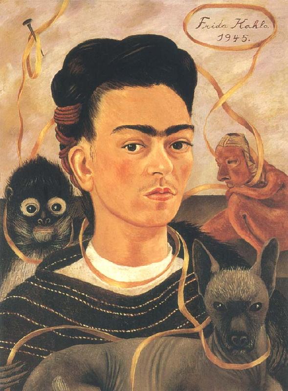 Frida Kahlo The self-portrait of artist and monkey china oil painting image